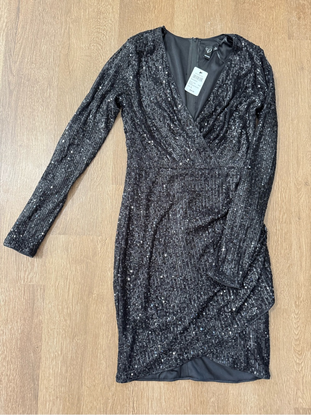 Windsor Black Sequin Long Sleeve Dress V Neck Size Large